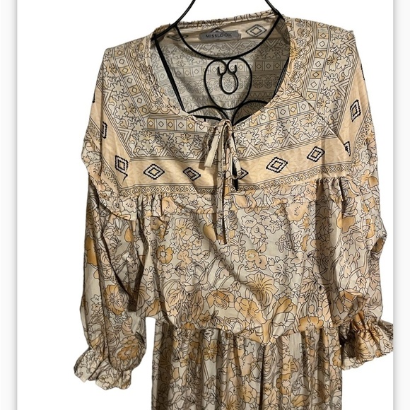 MISSLOOK BOHO GYPSY Sz XXL MULTI Color YELLOW FLORAL MAXI DRESS - Picture 4 of 10